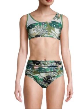 Catherine Malandrino 2PC Swim Set Greenleaf Print Women’s  XL Retail $120